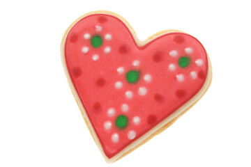 Romantic pink heart cookie with sugar glazing  isolated on transparency photo png file 