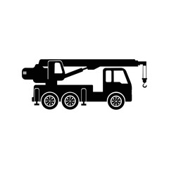 Fototapeta na wymiar Construction vehicle crane truck icon | Black Vector illustration |