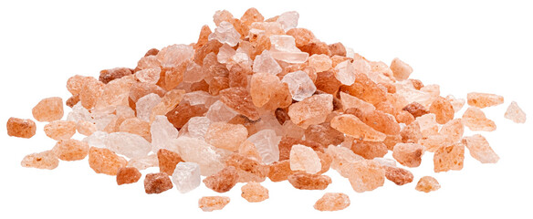 Pile of pink himalayan salt isolated - obrazy, fototapety, plakaty