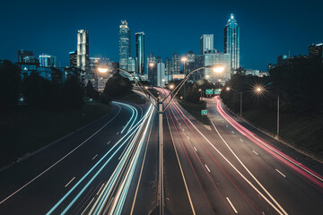 Fototapeta na wymiar Skyline of Atlanta., Georgia, USA with Traffic at Night