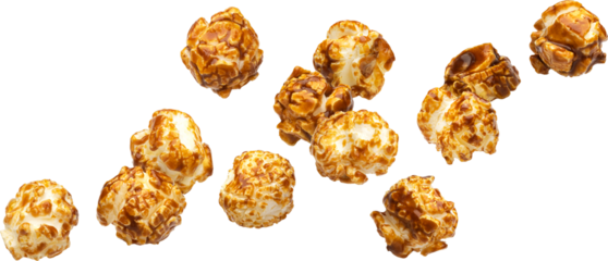 Falling caramel popcorn isolated 