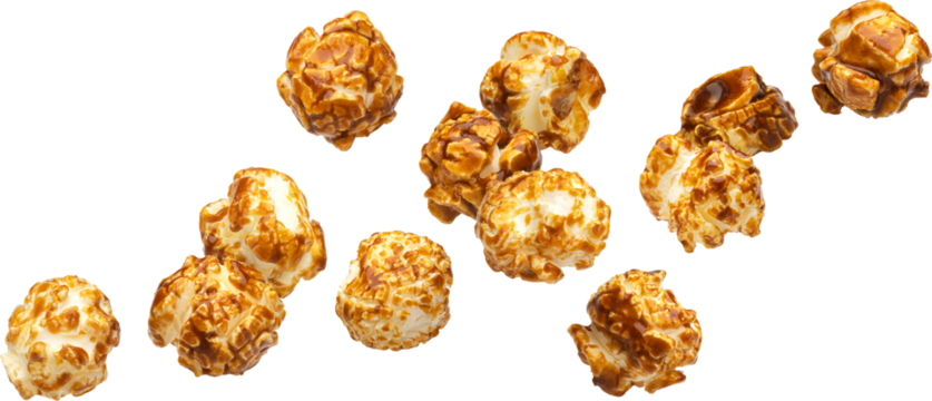 Falling caramel popcorn isolated 