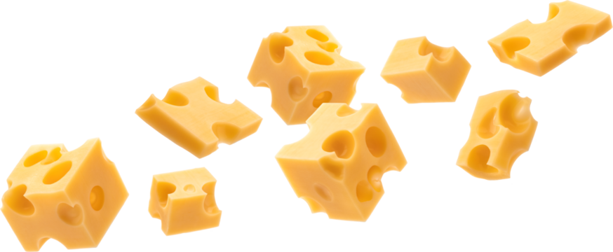 Swiss cheese cubes isolated