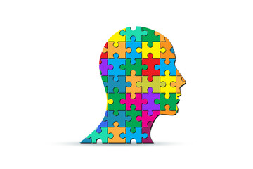 Creativity concept with head made of jigsaw pieces