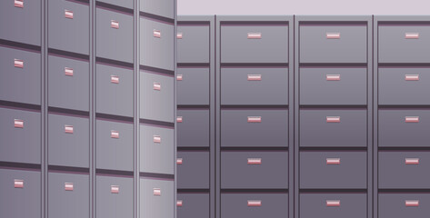 Office cabinet and document data archive storage folders for files business administration concept flat vector illustration.