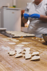 The process of preparing food from dough in the kitchen