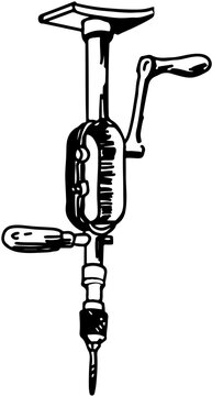 cabinetmaker's and carpenter's tools old brast (hand) drill in vector