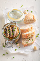 Tasty smoked sprats as a delicious lunch.
