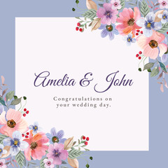watercolor wedding congratulations card vector design illustration