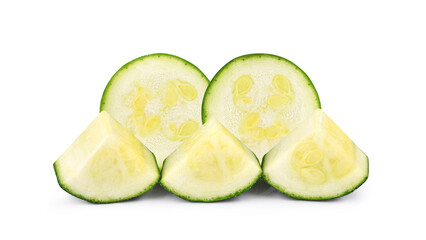 Slices of zucchini isolated on white background.