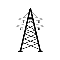 High voltage electric pylon icon | Black Vector illustration |