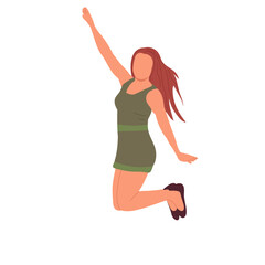 woman, girl jumping, rejoices isolated vector
