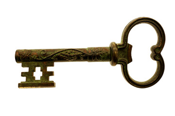 Large antique key with wine grapes decoration  isolated on transparency photo png file 