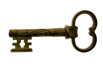 Large antique key with wine grapes decoration  isolated on transparency photo png file 