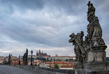 Fototapeta na wymiar Bronze sculpture on the Charles Bridge in Prague, Czech Republic, Bohemia