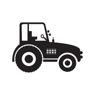Agricultural farm equipment tractor icon | Black Vector illustration |