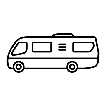recommend clip art: Motorhome icon. Camper, caravan. Black contour linear silhouette. Side view. Editable strokes. Vector simple flat graphic illustration. Isolated object on a white background. Isolate.