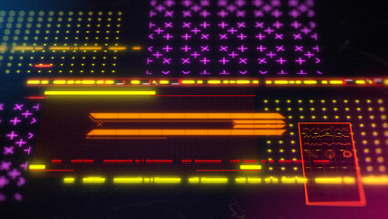 Obraz premium Futuristic cyberpunk background 3d illustration. Neon computer screen