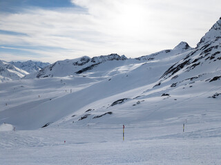 Ski lift shadow on a ski slope, in the Austrian ski resort of S&ouml;lden