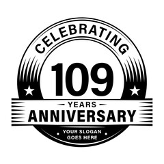 109 years anniversary celebration design template. 109th logo vector illustrations.
