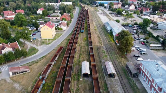 View of the old railway and town city in Poland