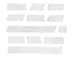 Collection of adhesive tape pieces on transparent background, isolated