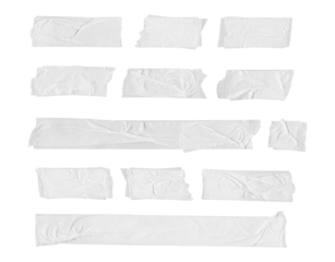 Collection of adhesive tape pieces on transparent background, isolated
