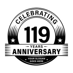 119 years anniversary celebration design template. 119th logo vector illustrations.
