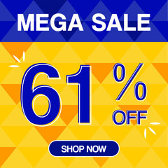 61% percent discoint special offer tag oranje and blue background shop now