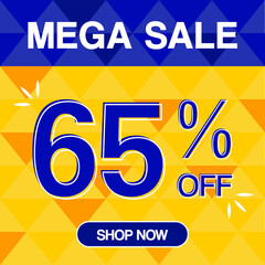 65% percent discoint special offer tag oranje and blue background shop now