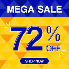 72% percent discoint special offer tag oranje and blue background shop now