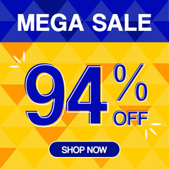 94% percent discoint special offer tag oranje and blue background shop now
