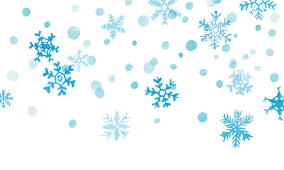 水彩画。水彩タッチの雪の結晶ベクターイラスト背景。雪の結晶のベクターフレーム背景。Watercolor. Snowflake vector illustration background with watercolor touch. Snowflake vector frame background.