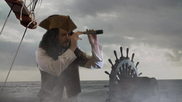 funny the pirate captain traveler  discoverer and explorer on the vintage pirate ship