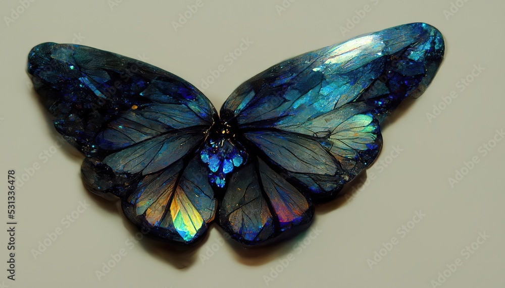 Sticker A gemstone brooch in the shape of a butterfly. 3D illustration