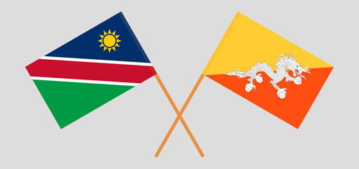 Crossed flags of Namibia and Bhutan. Official colors. Correct proportion