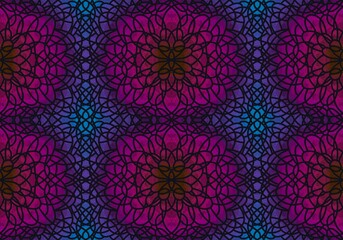 Line art mandala seamless neon watercolor flower pattern for wrapping paper and summer clothes print