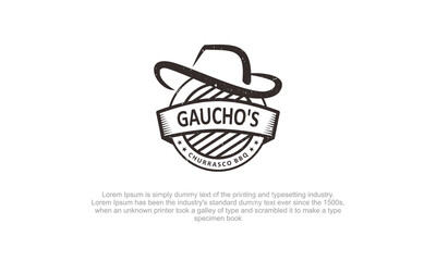 illustration vector graphic logo designs, emblem badge style logo, cowboy barbeque grilled logo