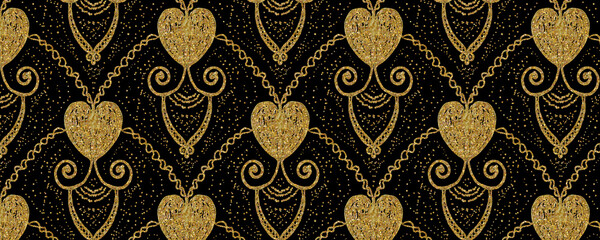 golden glittery floral pattern background for luxury and festive designs