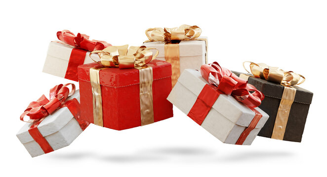 Christmas gifts floating above the ground 3d-illustration