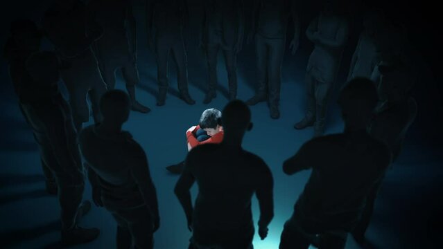 Cyber, verbal Bullying Concept. Abusive message. Outlaw, Outcast person. Bad dream, nightmare, surrealistic world. Creative unique visual theme.  Unwanted aggressive behaviour among school children