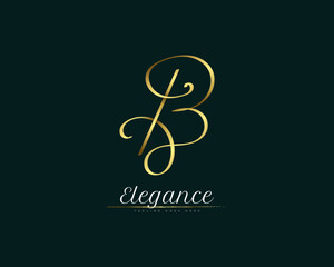 Luxury Gold Letter B Signature Logo. Elegant and Minimalist Letter B Logo with Handwriting Style