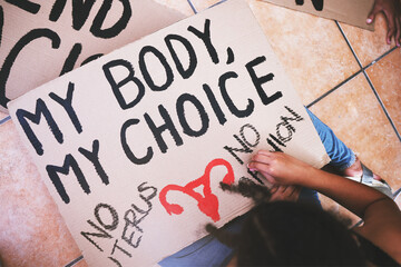 Poster to protest abortion, woman body choice and freedom of human rights, legal justice for...