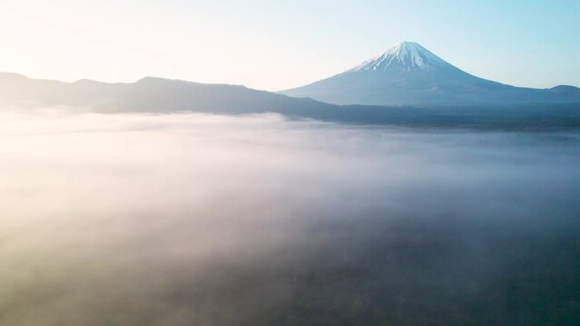 早朝の青木ヶ原樹海と富士山を空撮