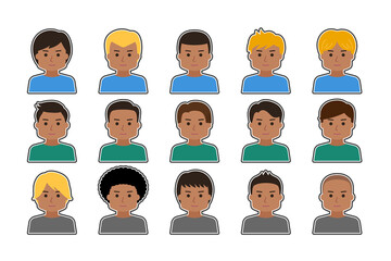 Avatar sticker set of man faces with frame border