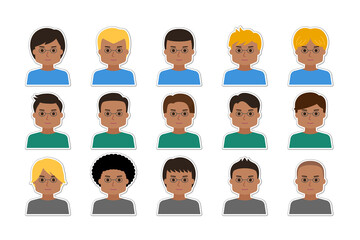 Avatar icon set of man faces with glasses and  frame border