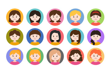 Avatar icon set of woman faces