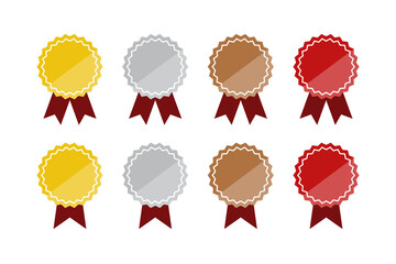 Glassy luster gold, silver, bronze, and red sticker set with ribbon.