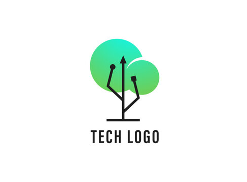 Universal Serial Bus (USB) Tree With Green Leaves Logo Design 