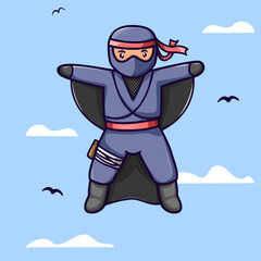 vector illustration of a cute ninja flying